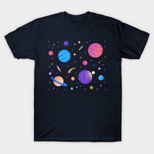 colorful galaxy universe space pattern with abstract planets and stars T-Shirt